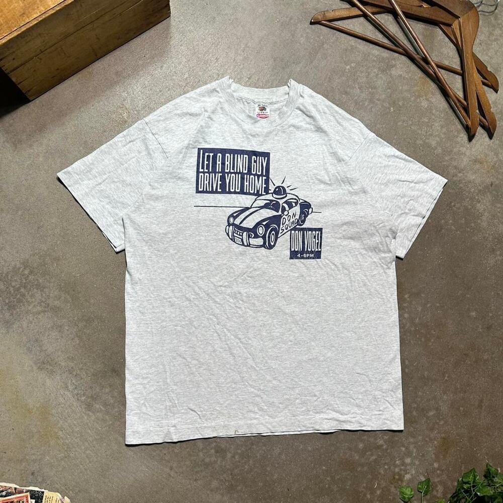 Vintage 90s Single Stitch Funny Humor Joke Tee Mens XL Grey Navy Blue Shirt